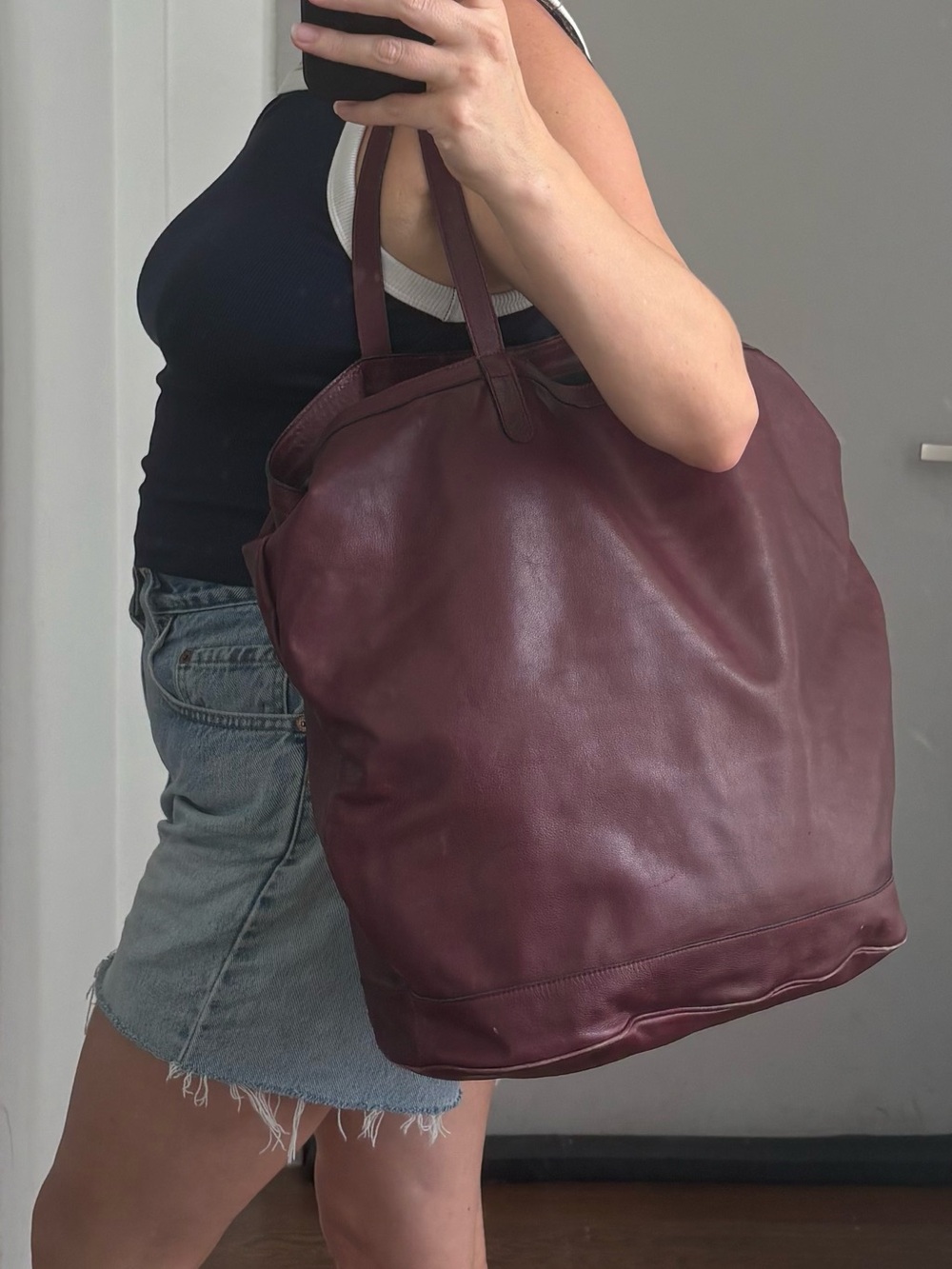 Salvatore Ferragamo Large Burgundy Leather Tote